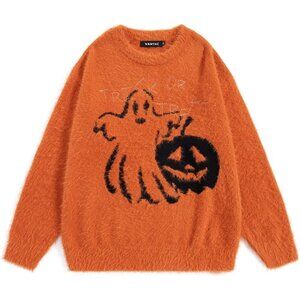Halloween Oversized Sweater Cute Pumpkin Graphic Vintage Knit Crewneck